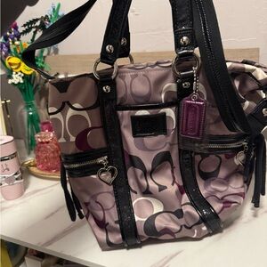 Vintage Coach Women's Bag with Black and Purple Accents